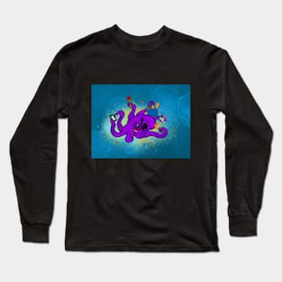 Exhausted octopus with background Long Sleeve T-Shirt